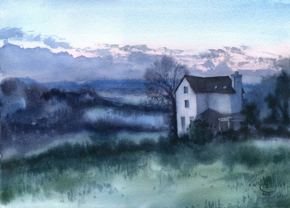 Impressionistic Landscape Watercolour By Tatyana Tokareva, 14 X 10", Morning. Spring. Brittany, Original Artwork
