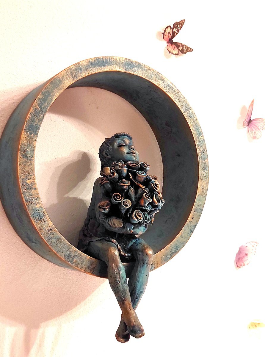 Expressive Portrait Clay Sculpture By Elena Kraft, 12 X 15, Pink Dreams, Original Artwork