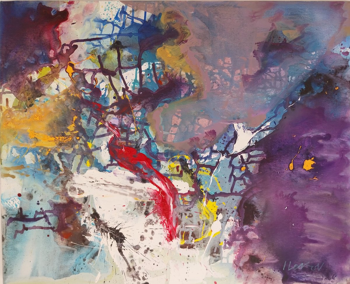 Abstract Acrylic Painting By Ivo Lekov, 39 X 32, Parallel Worlds Of 2, Original Artwork