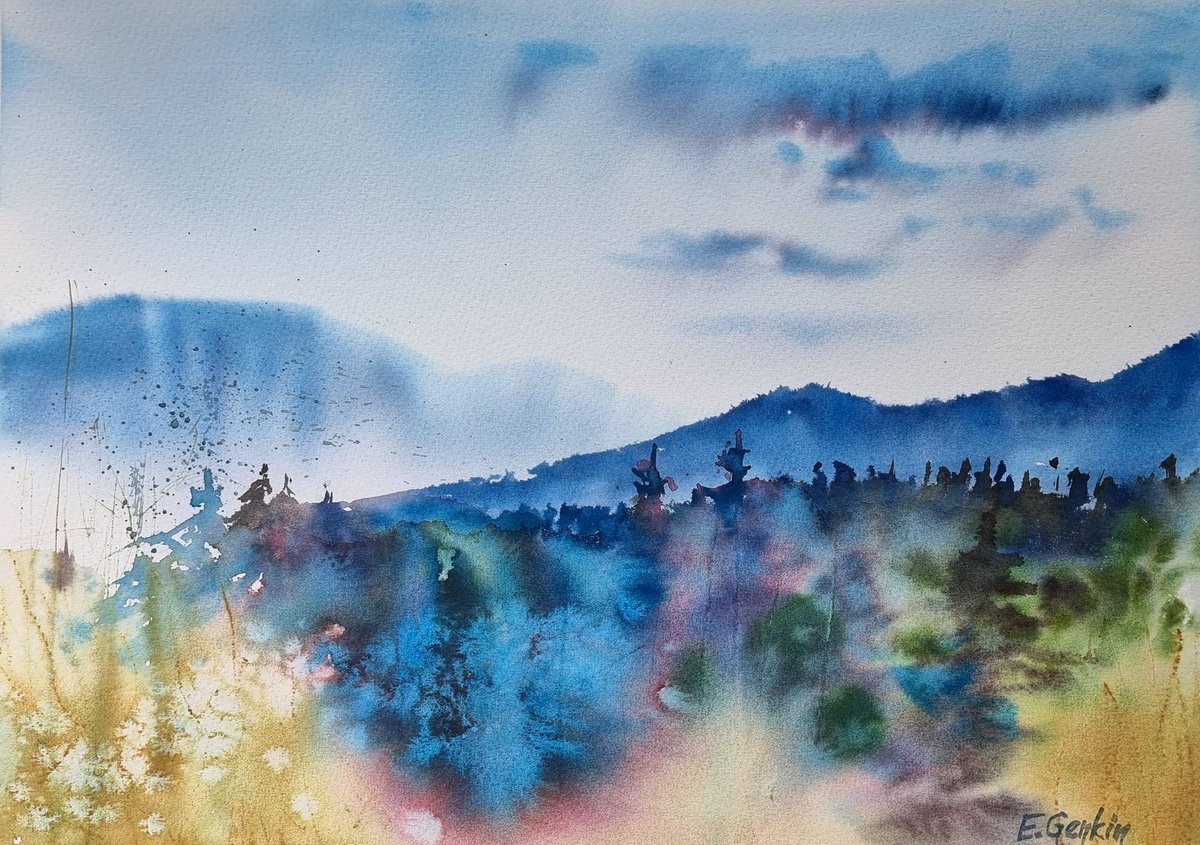 Impressionistic Landscape Watercolour By Elena Genkin, 14 X 10, Bulgaria, I Love You! #1, Original Artwork