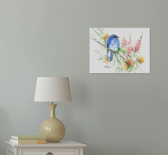 Mountain Bluebird and Flowers