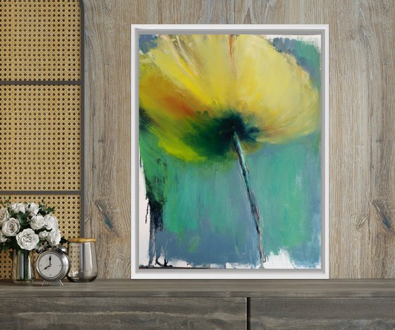 Yellow Poppy flower Painting on paper Original Artwork