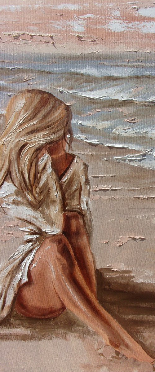 " HOW I WISH  ... " SEA original painting palette knife GIFT MODERN URBAN ART OFFICE ART DECOR HOME DECOR GIFT IDEA by Monika Luniak