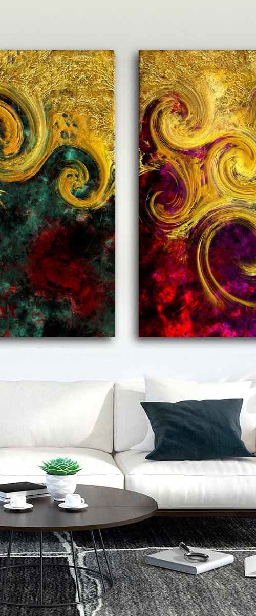 Fuegos fatuos 3/XL large diptych set of 2 by Javier Diaz