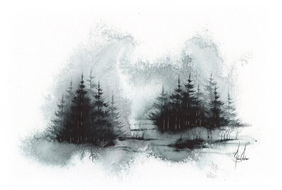 Places XXXII - Watercolor Pine Forest