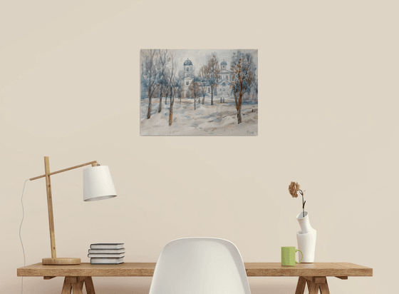Snow in the City Park,49x36 cm,free shipping
