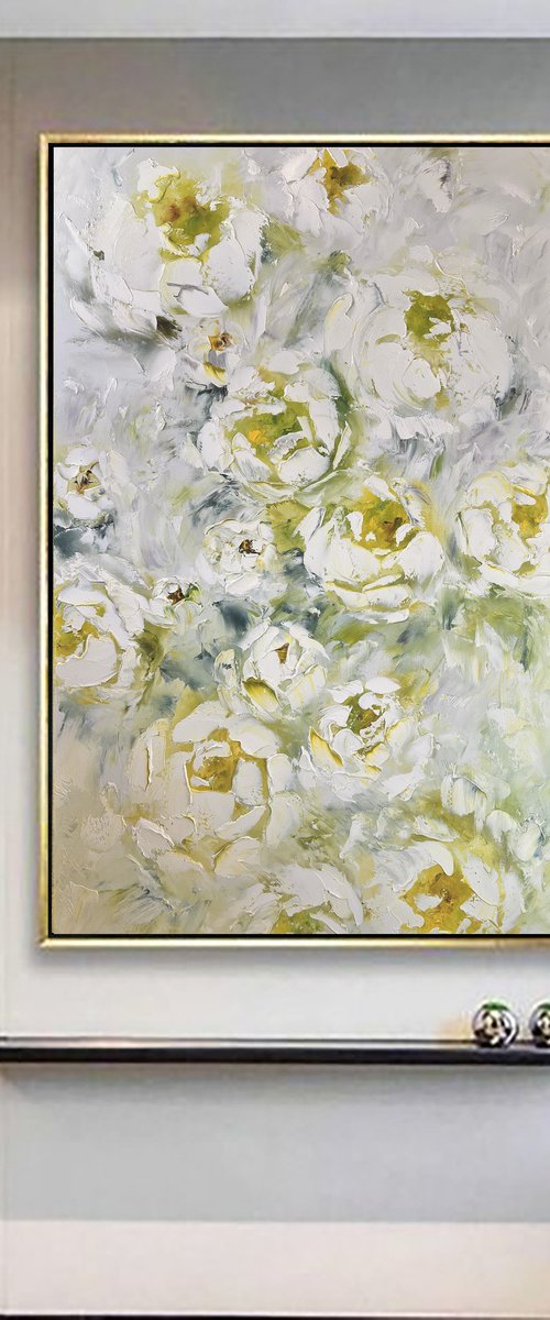 Yellow White texture peonies by Marina Skromova