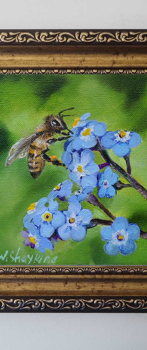 Tiny Bee on Forget-Me-Nots by Natalia Shaykina