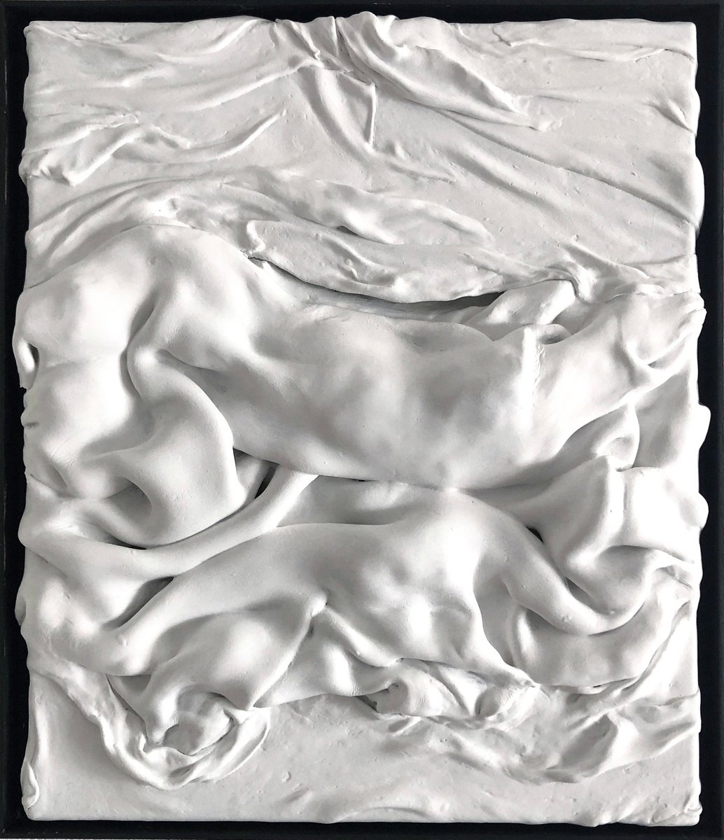 Abstract Relief By Viacheslav Zaykin, 20 X 22", Rhythm Of White Waves, Original Artwork