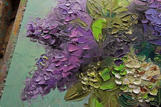 Lilac Purple Flowers, Oil Flower Bouquet ABSTRACT ORIGINAL Painting Contemporary Textured Palette Knife