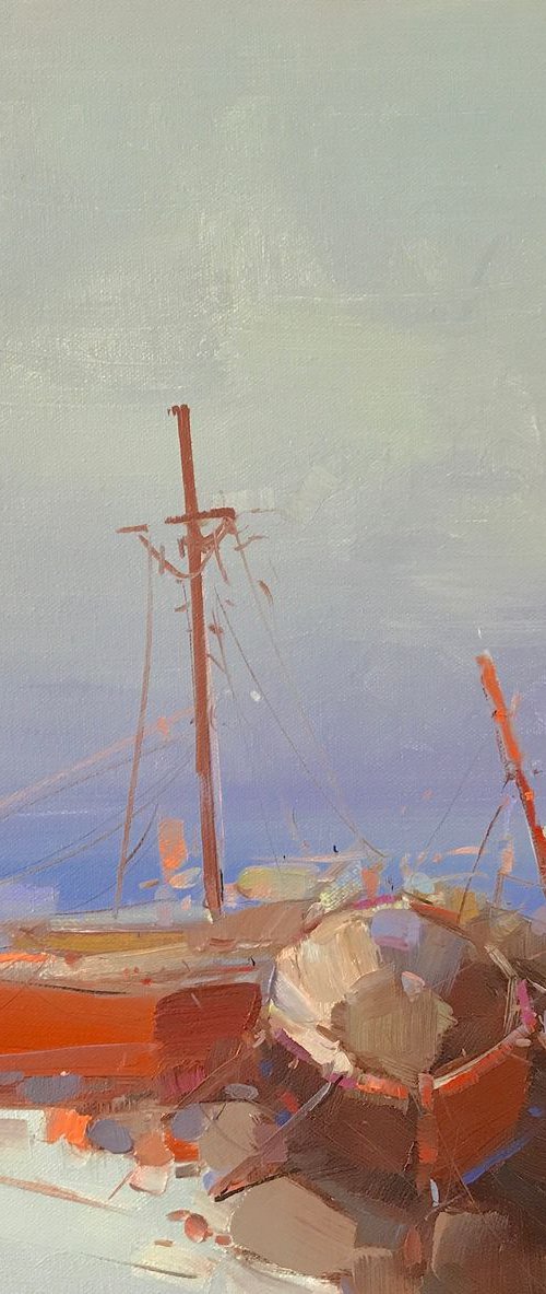 Boats, Original oil painting, Handmade artwork, One of a kind by Vahe Yeremyan