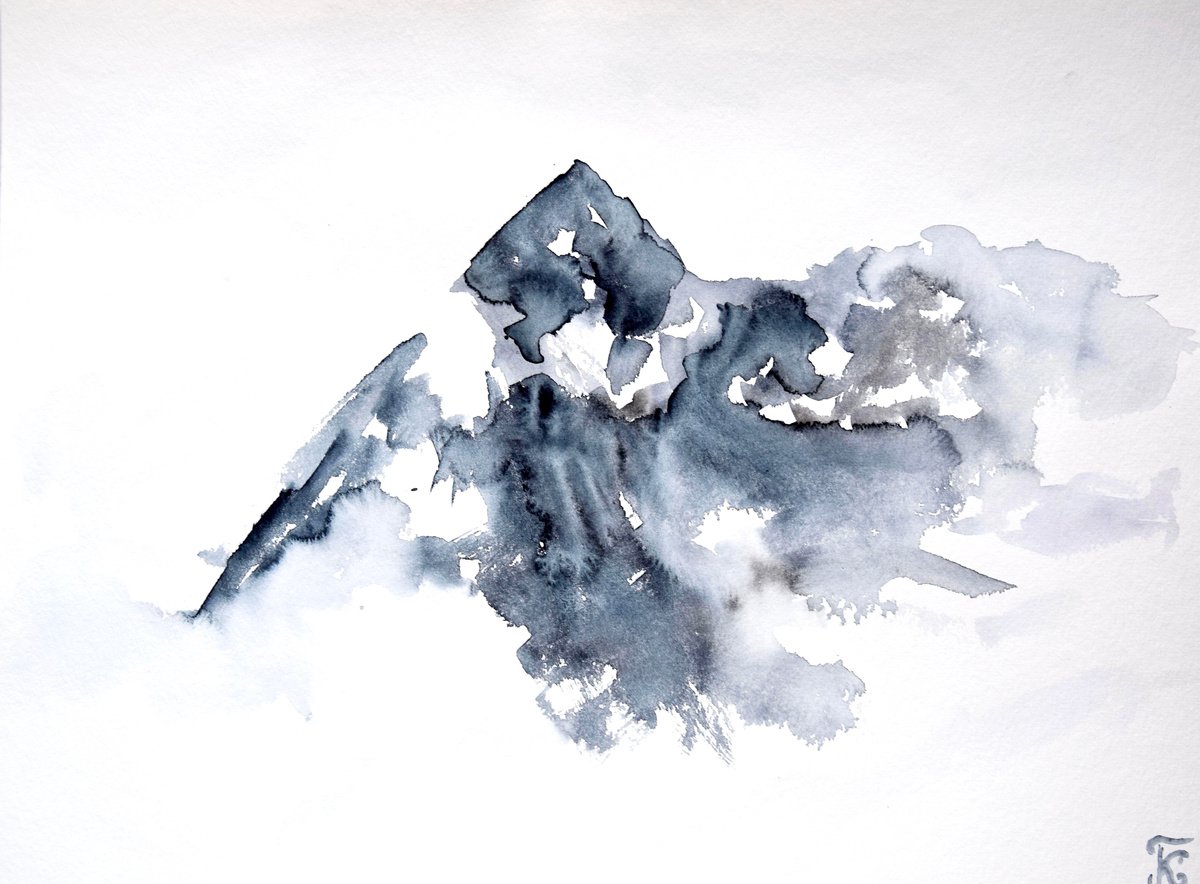 Mountain Painting, Misty Landscape Original Watercolor Painting, Cozy Home Decor by Kate Grishakova