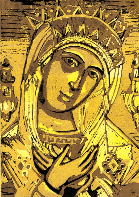 Panagia Skopiotissa - Linoprint inspired by a 13th century icone