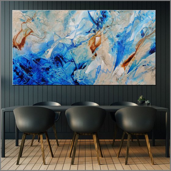 Blue Casbah 190cm x 100cm Blue Cream Textured Abstract Art