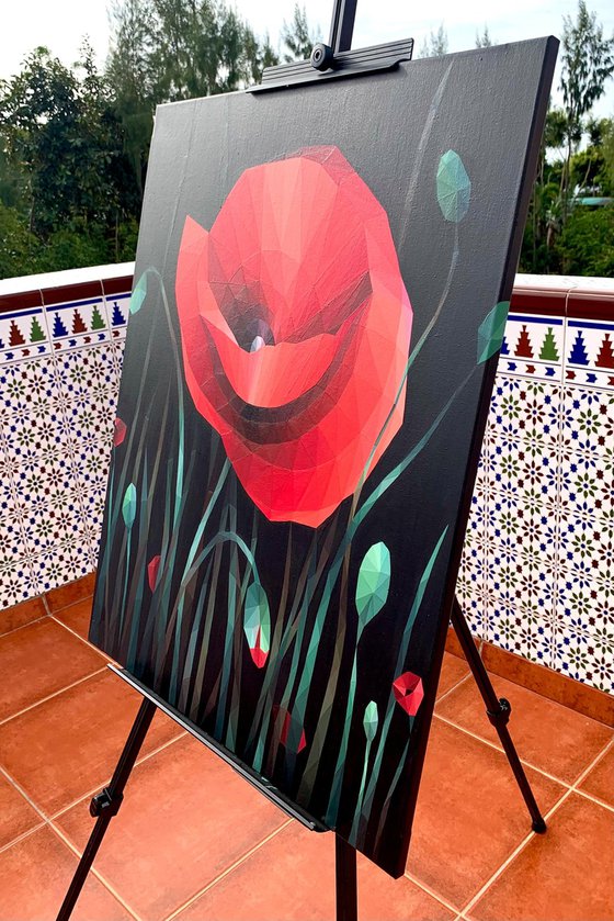 SCARLET POPPY ON A BLACK