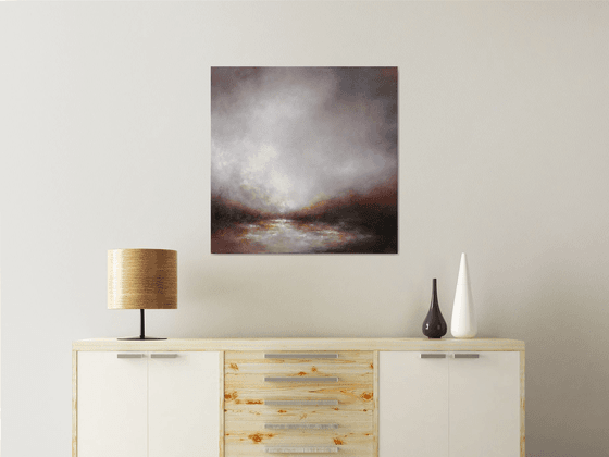 Real twilight in autumn 70X70 cm - nature acrylic paint gift gift idea abstract landscape atmosheric landscape (2019)