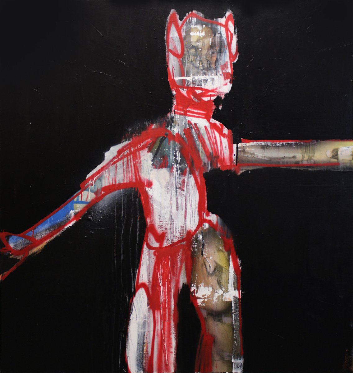 Expressive Portrait Oil Painting By Milos Hronec, 55 X 59", The Last Bar, Original Artwork