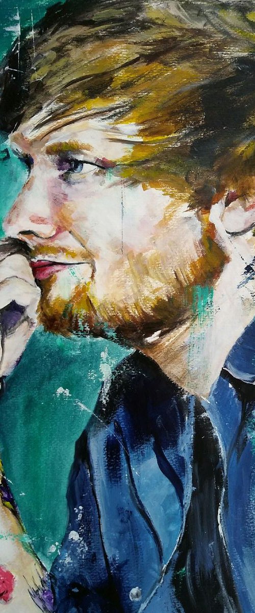 Ed Sheeran Portrait acrylic on paper 50x40cm by Henryfinearts