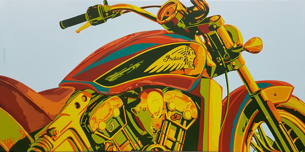 Urban And Pop Transport Acrylic Painting By Sonaly Gandhi, 60 X 30", Indian Motorcycle, Original Artwork