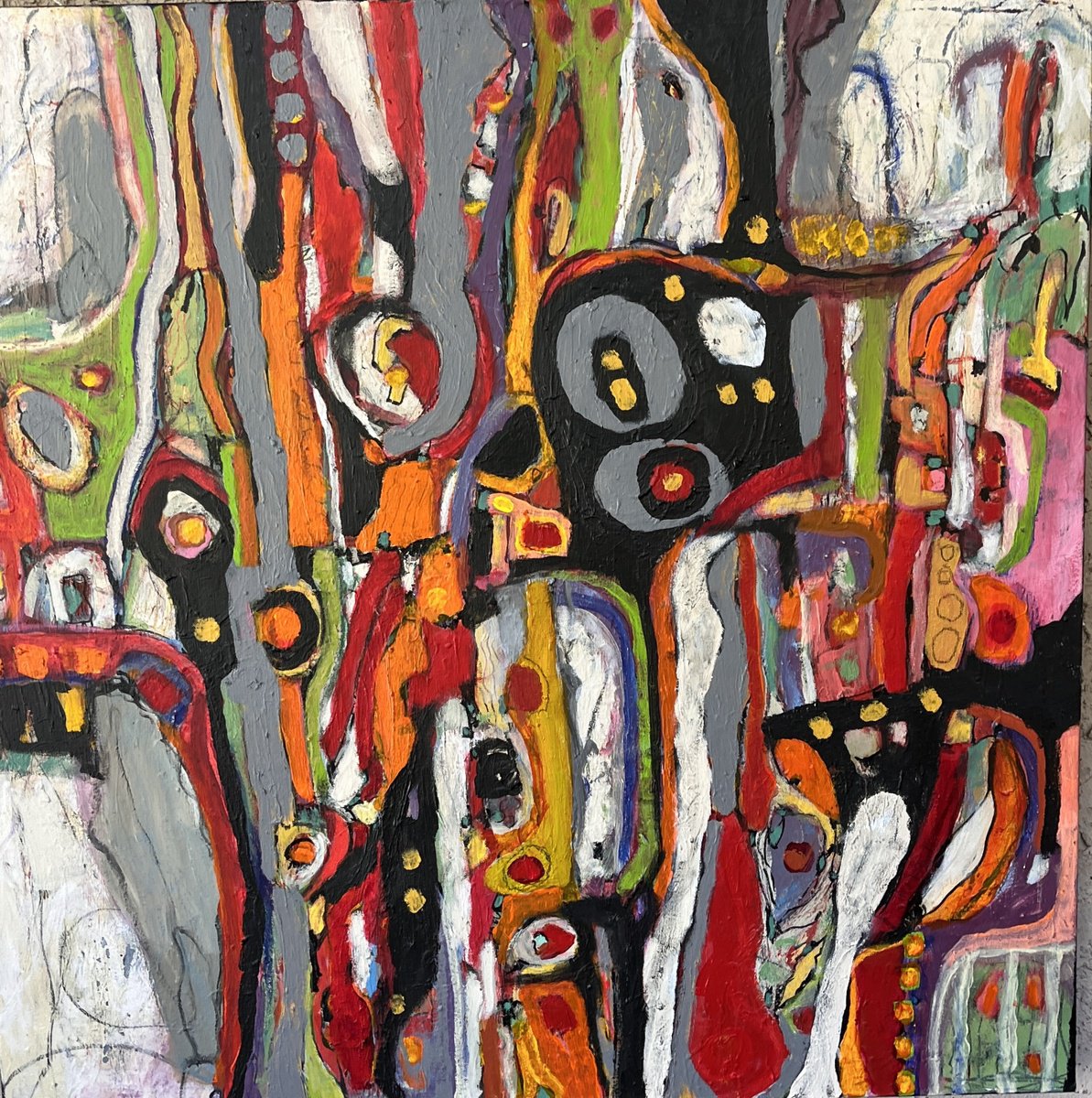 Expressive Abstract Acrylic Painting By Jeffrey Davies, 36 X 36, Spaces 5, Original Artwork