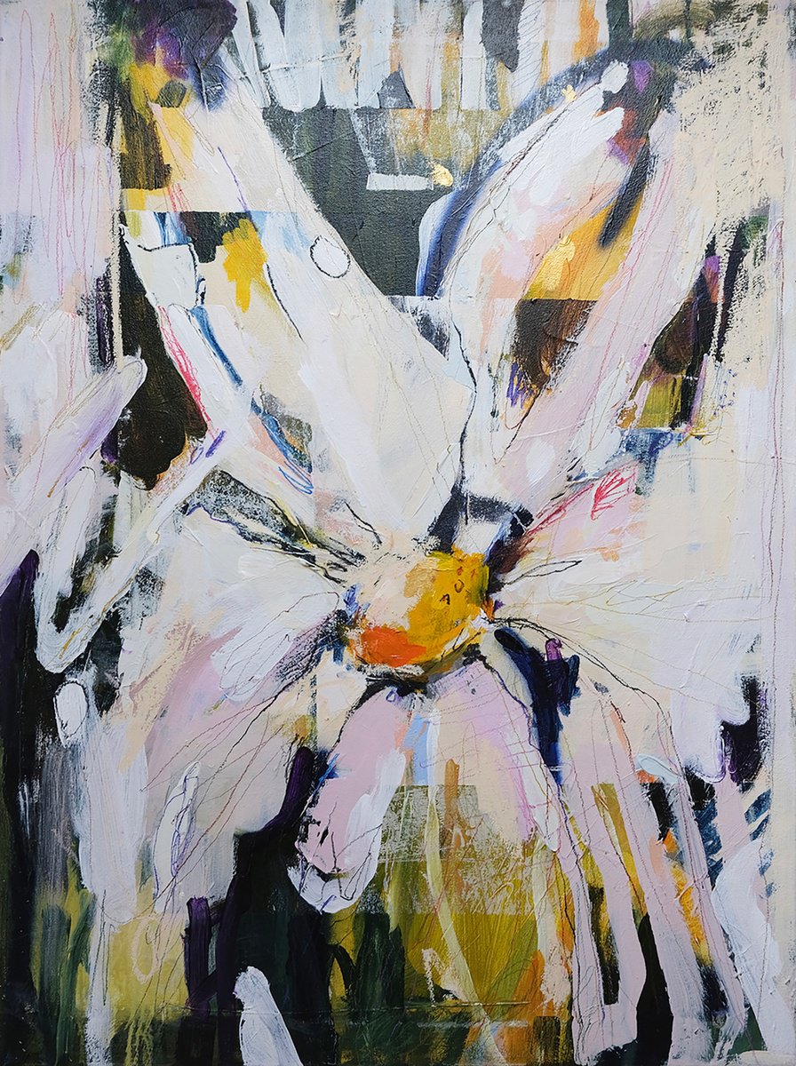 Expressive Botanical Acrylic Painting By Egle Ra, 28 X 38, Beneath The Sunlit Sky, Original Artwork