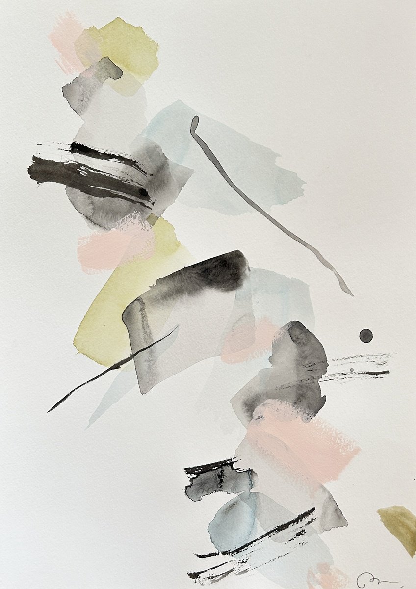 Abstract Ink Drawing By Ryoko Minamitani, 12 X 17", Sound Of Sumi With Colours 3, Original Artwork