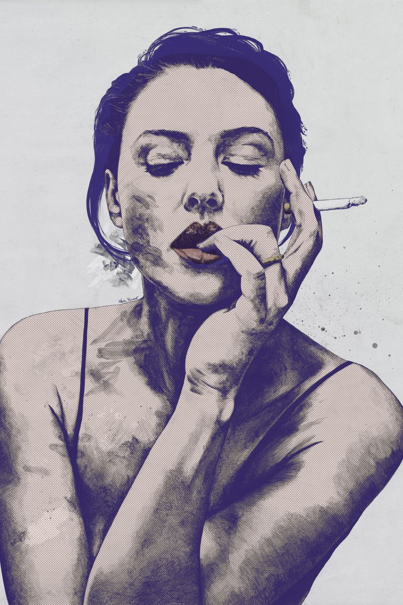 Monica Bellucci sexy portrait | smoking woman portrait | giclee print | colored by Marco Paludet