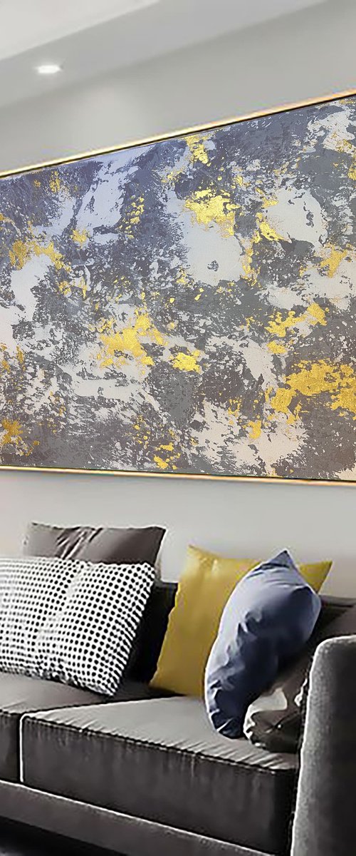 Large gray abstraction with gold. by Marina Skromova