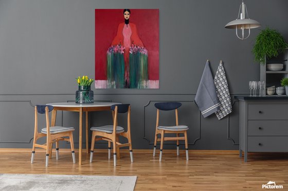 Girl with Flowers II (Red)