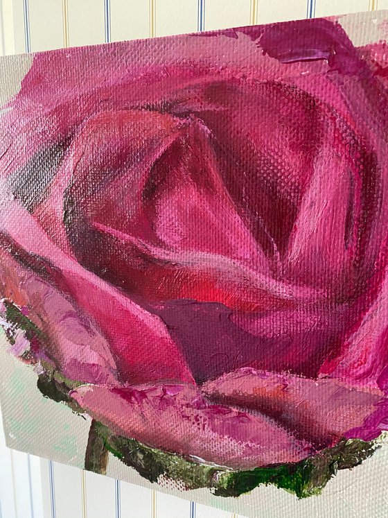 “Rose alone” square original acrylic painting on canvas