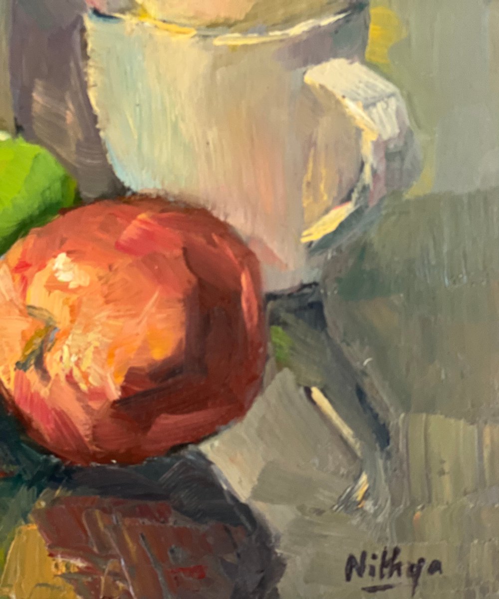 An Apple a Day Series - 24 - Vibrant oil painting kitchen decor by Nithya Swaminathan