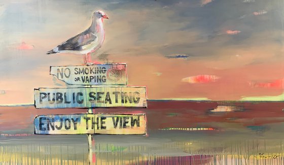 XXL Super Big Painting - "ENJOY THE VIEW" - Pop Art - Seascape - California - Bird - Seagull