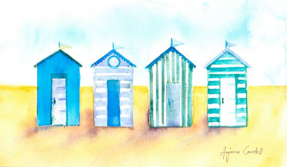 Beach hut Painting, Seaside Art, Original Watercolour Painting, Seaside Painting