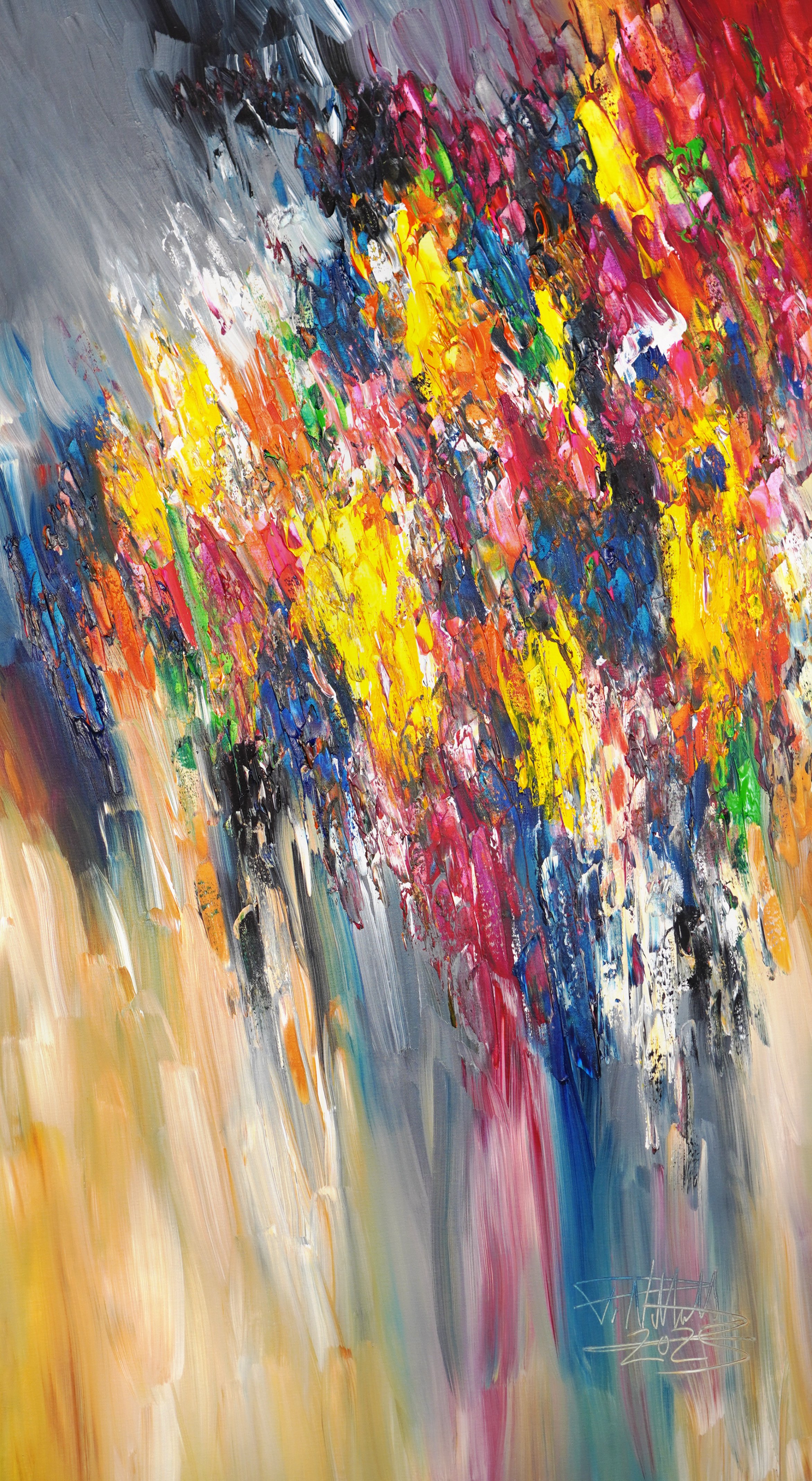 Abstract Acrylic Painting By Peter Nottrott, 33 X 61", A Special Day L 5, Original Artwork