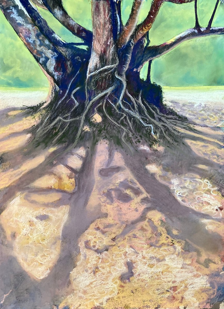 Impressionistic Botanical Pastel Drawing By John Cottee, 22 X 30, Patterns Of Light & Wood, Original Artwork