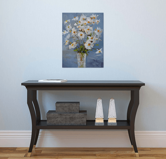 Beautiful Delicate Flowers Chrysanthemum Blue Art Canvas