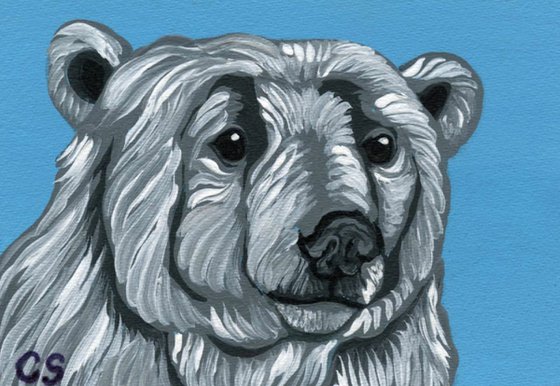 ACEO ATC Original Miniature Painting Polar Bear Wildlife Art-Carla Smale