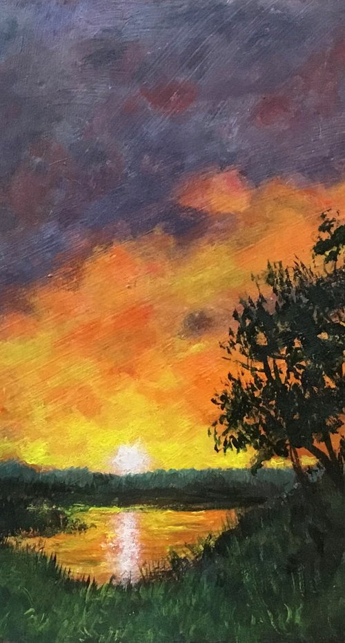 Fire in the Sky # 2 - 7 X 9 acrylic by Kathleen McDermott
