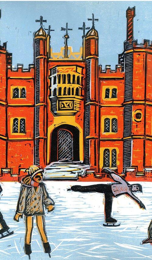 Ice Rink at Hampton Court. Limited Edition linocut by Fiona Horan