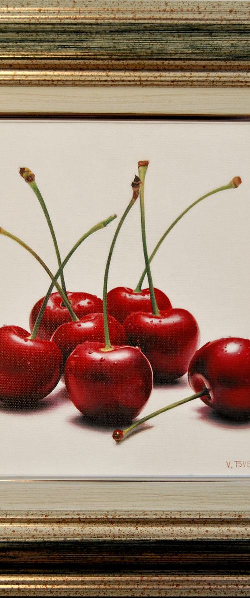 Still life with cherries , Original oil on canvas painting by Valeri Tsvetkov