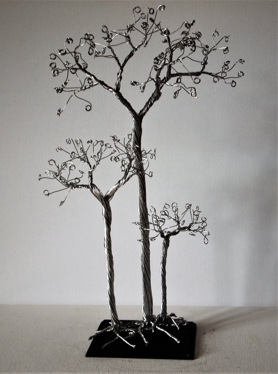 Silver wire tree sculpture, 3 Aspen