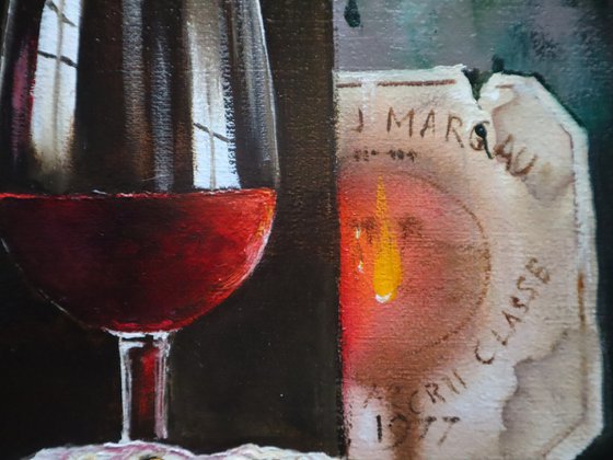 Winery Art, Bottle of Wine with Wine Glass