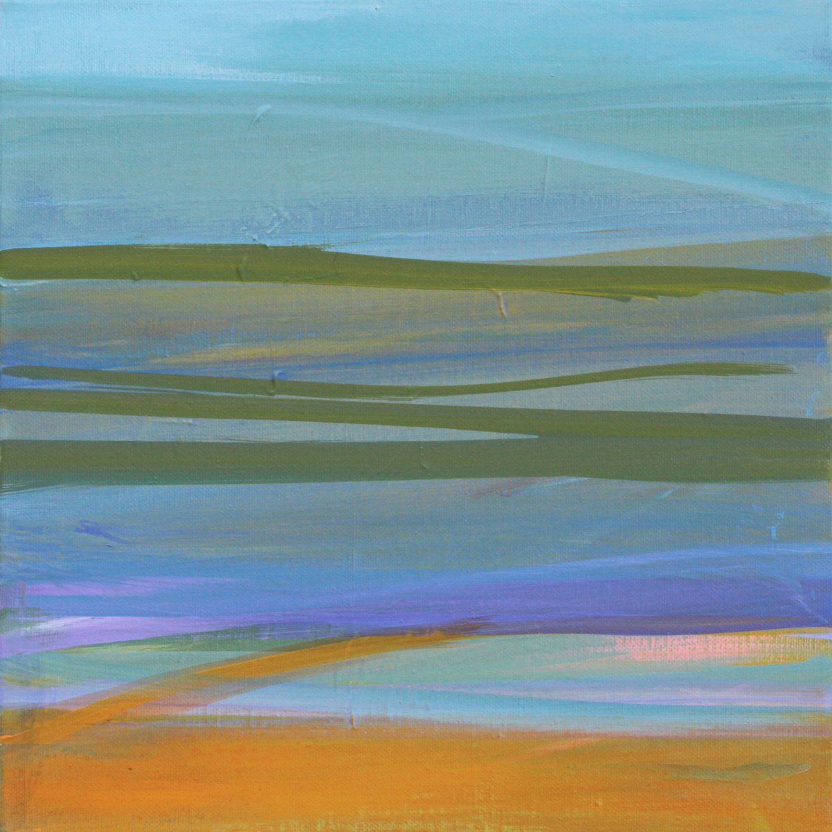 Expressive Landscape Acrylic Painting By Ute Laum, 12 X 12", At Water`s Edge I, Original Artwork