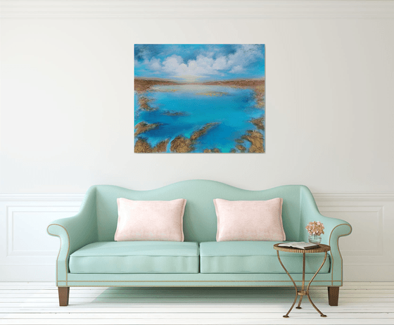 A XXL large modern semi-abstract structured mixed-media seascape painting "Awakening"