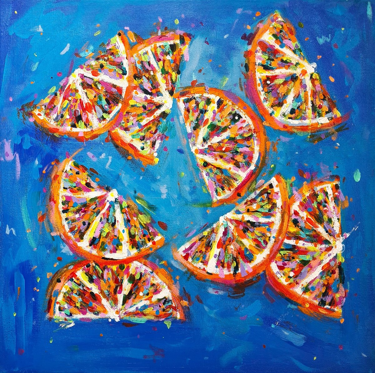 Impressionistic Still Life Acrylic Painting By Dawn Underwood, 16 X 16, Orange Slices, Original Artwork