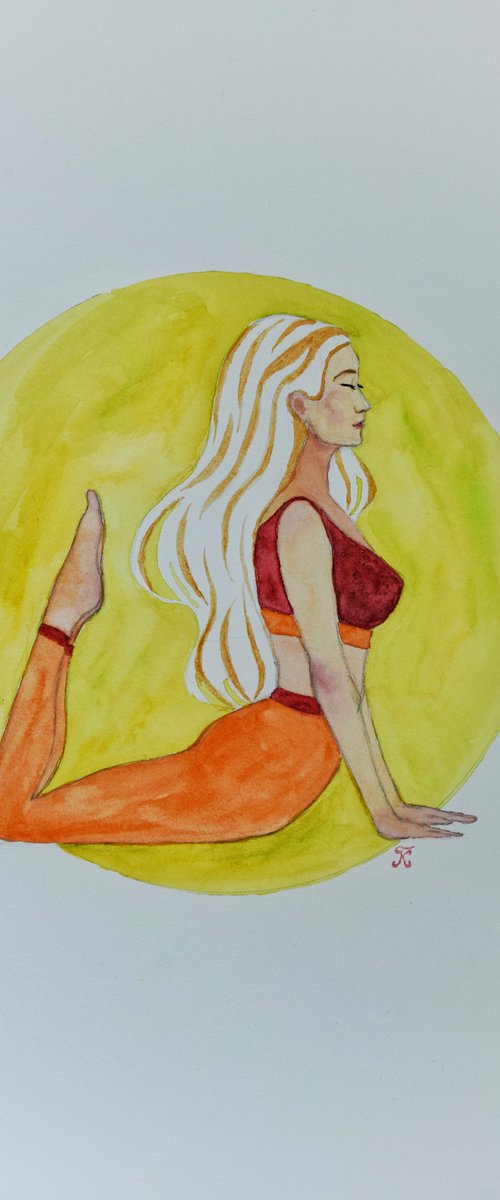 Yoga wall art, female watercolor painting, woman home decor by Kate Grishakova