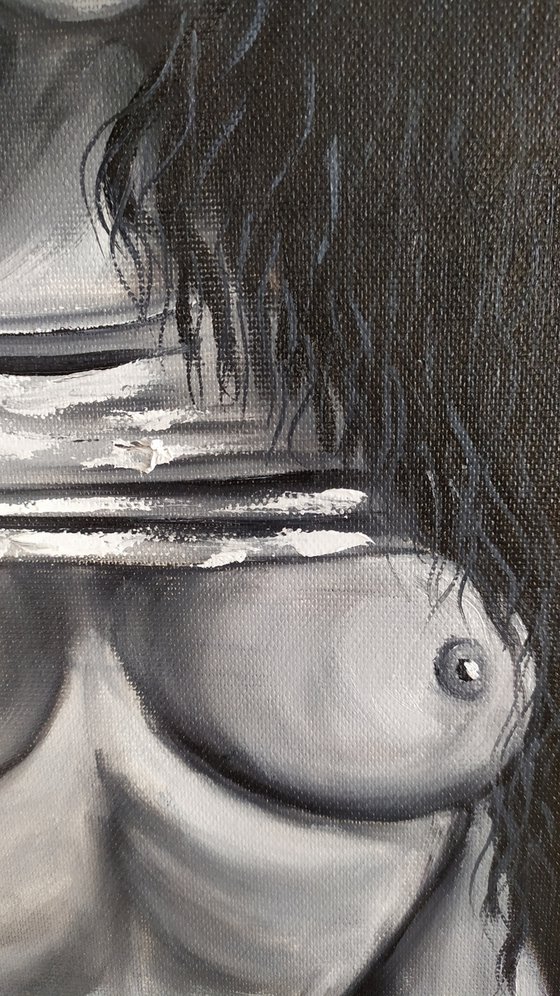 Desire, black and white erotic nude girl oil painting, gift art, bedroom painting