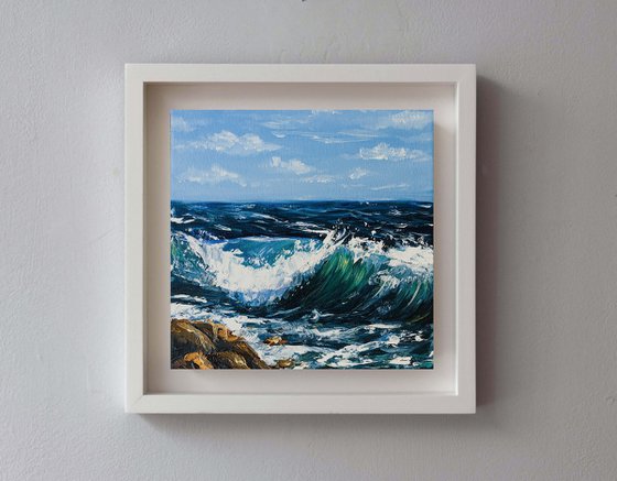 SEA SALT, Original Oil Color Blue Waves Seascape Painting