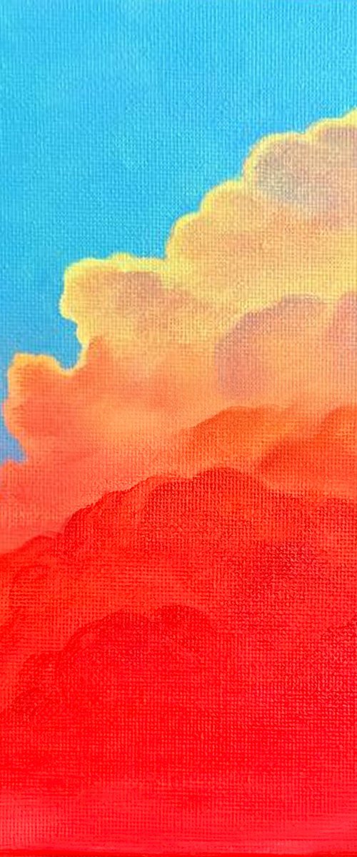 "Solar Sky" orange blue cloud oil art by Anastasiia Bondar