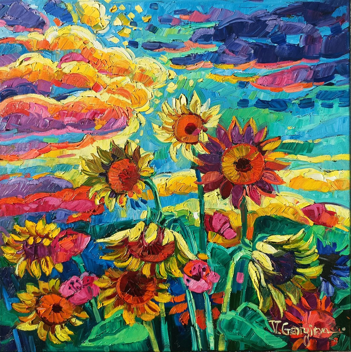 When The Sunflowers Kiss The Clouds By Vanya Georgieva, 20 X 20, Artwork For Sale On Artfinder